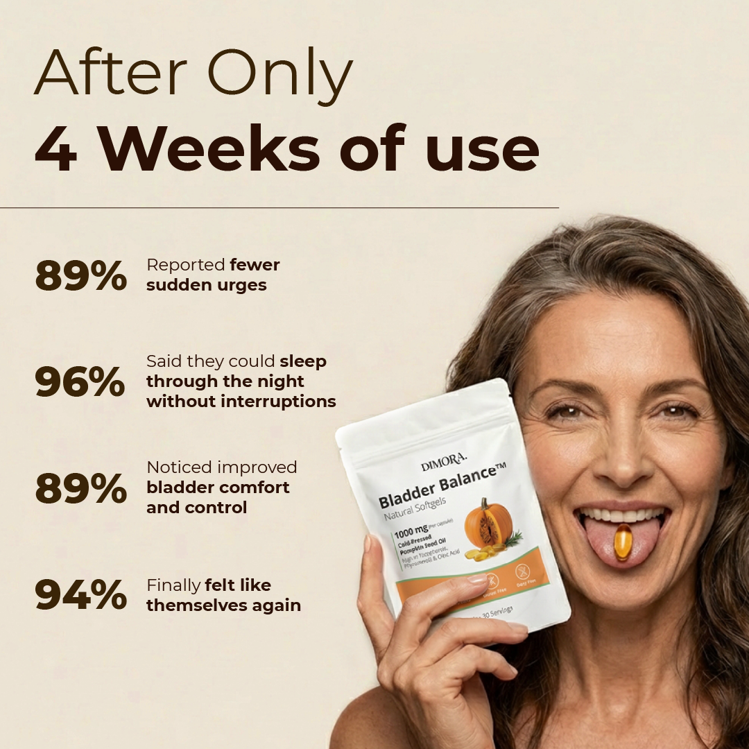 Woman holding a supplement package with success statistics on a beige background