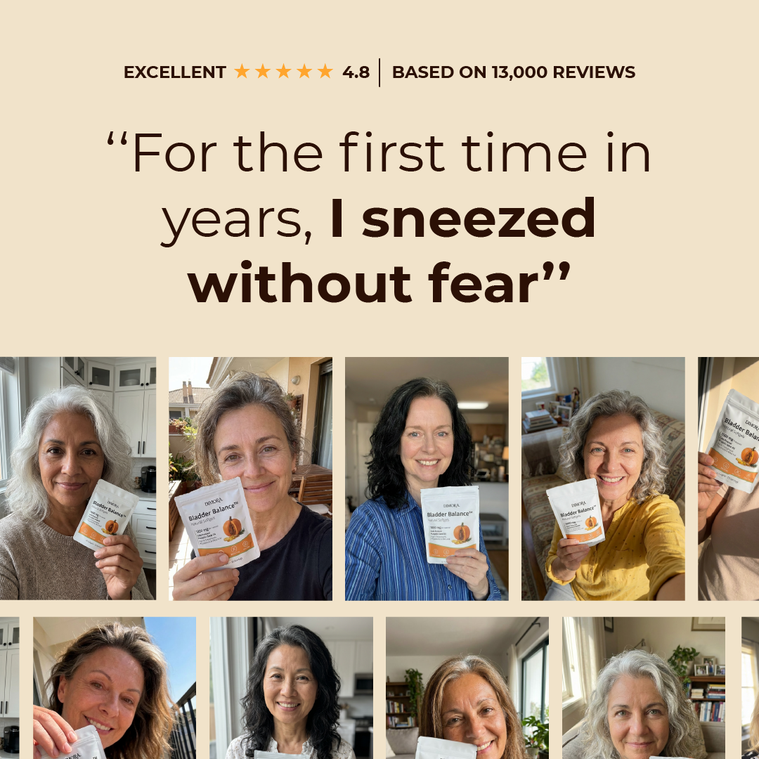 Collage of women holding a product with text about sneezing without fear.